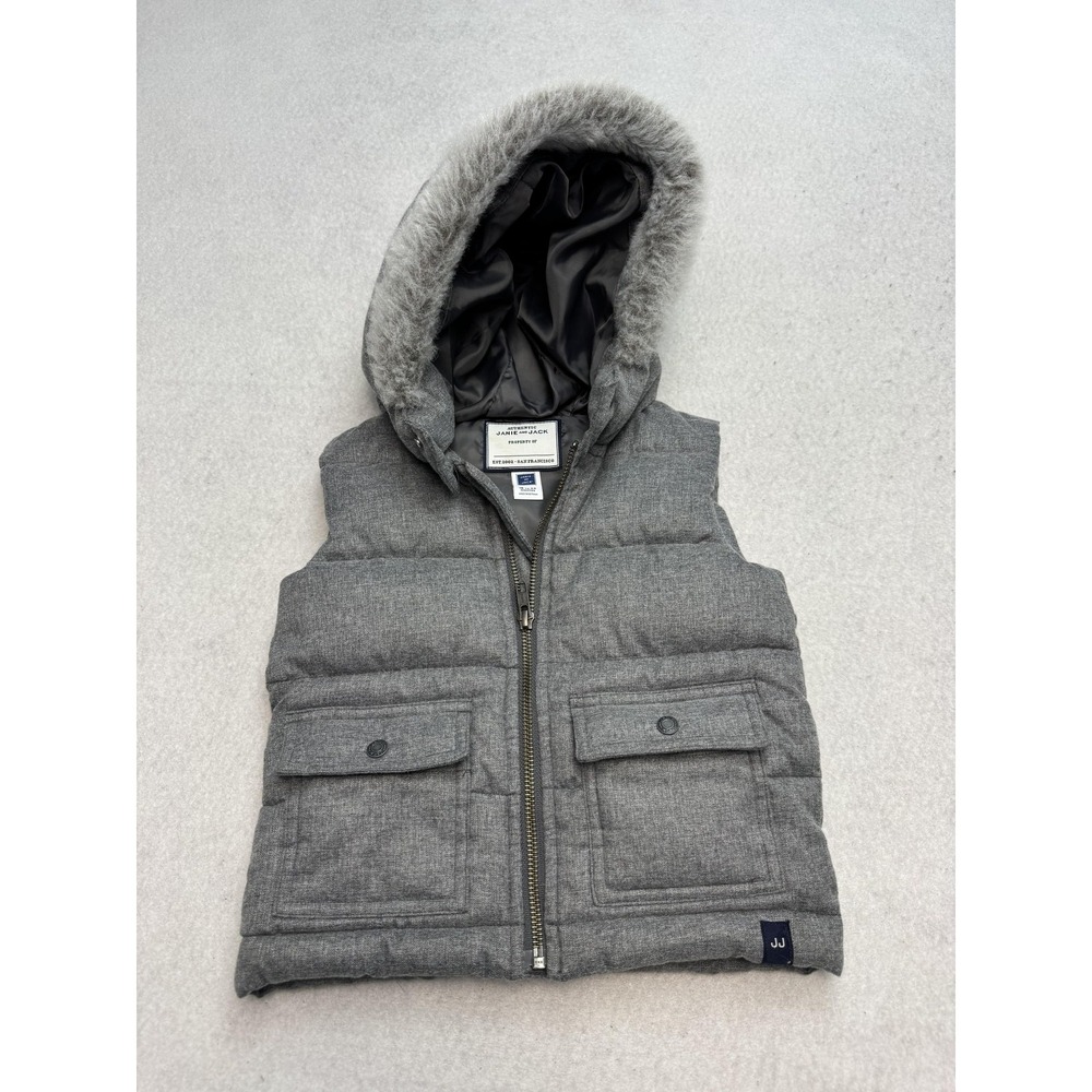 Janie And Jack Vest Girls 18-24 Months Gray Quilted Hooded‎ Faux Fur Puffer
